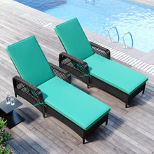 GO Outdoor patio pool PE rattan wicker chair wicker sun lounger, Adjustable backrest, green cushion, Black wicker (2)